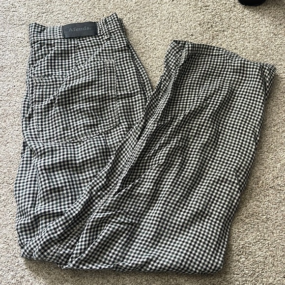 Afends Pants - Afends Green Gingham Wide Leg Trouser Pants